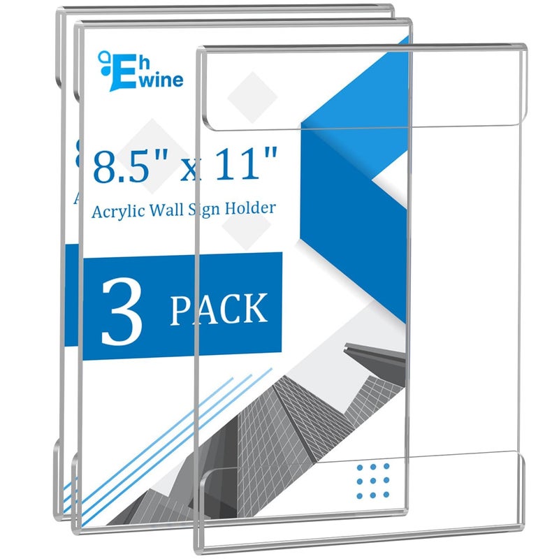 EHWINE 10 Pack 8.5 x 11 Wall Mount Acrylic Sign Holder, Horizontal Wall Signs Photo Menu Flyer Display Holders, Plastic Clear Acrylic Frames for Office Home Hotel Business Store (with Adhesive Tape) - Image 1